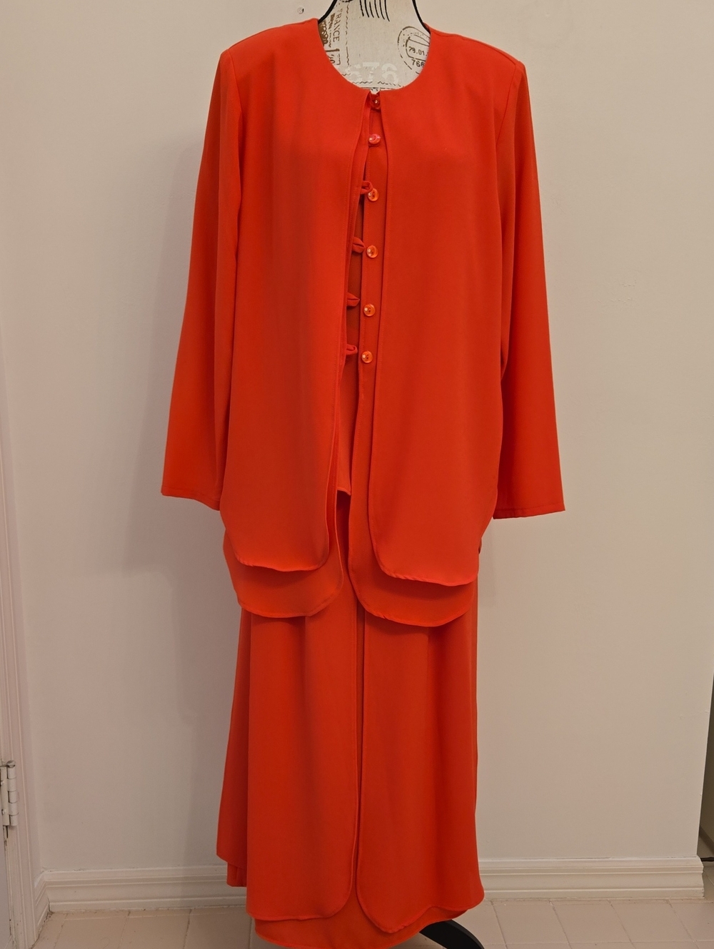 Women’s Orange Long Skirt Set - Classic Three-Piece Ensemble Size Medium
